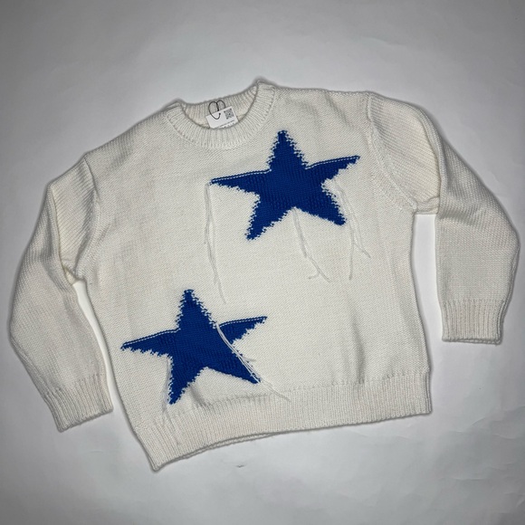 Zara Men’s White Sweater with Blue Star Design - Picture 5 of 8